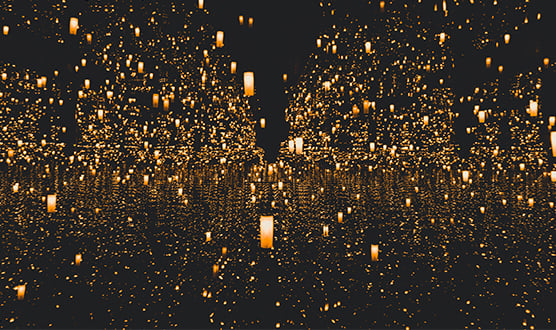 Hundreds of floating candle lanterns
