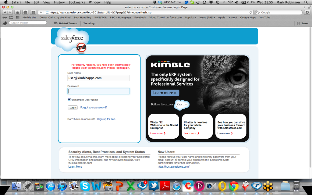 Kimble Salesforce Screen Shot Kimble Salesforce.com login page screen shot